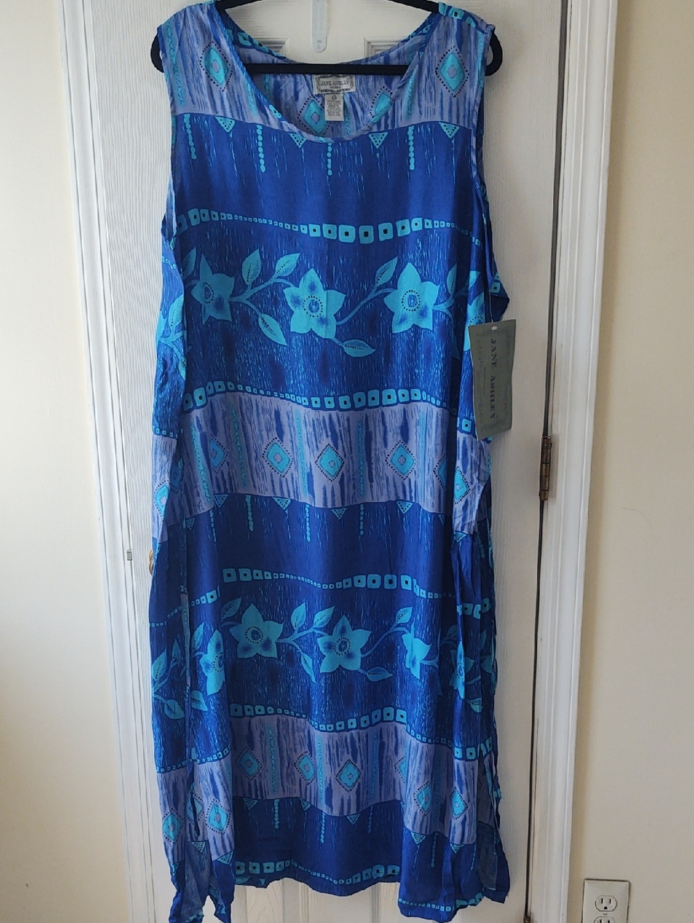 Jane Ashley Blue & Aqua Floral Print Dress- Size 2X